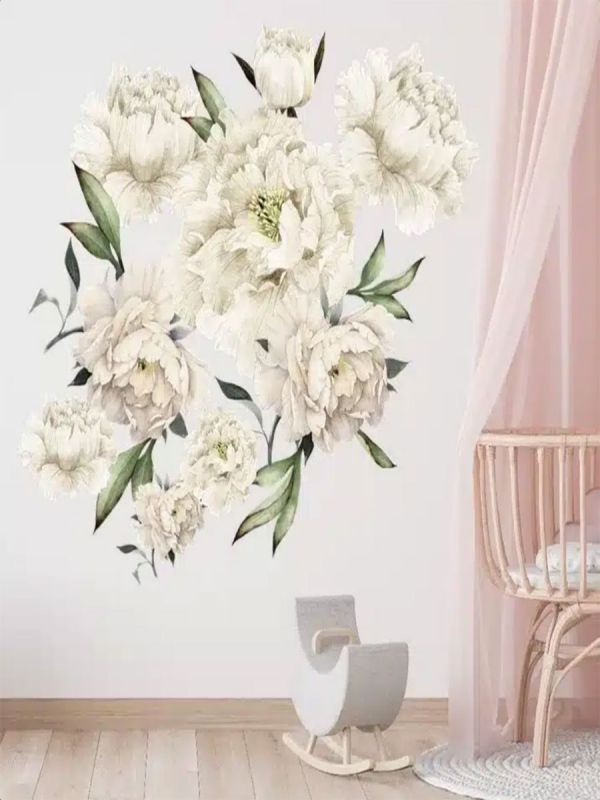 Väggklistermärke Set 140x140cm, White Peonies